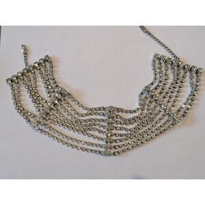 AREA Silver Crystal Stones Multirow Choker Necklace - HARD TO FIND!